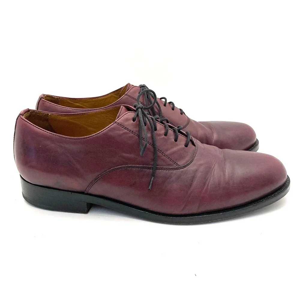 Lands End Burgundy‎ Leather Oxford Shoes Mens 10 M Lace Up Leather Lined